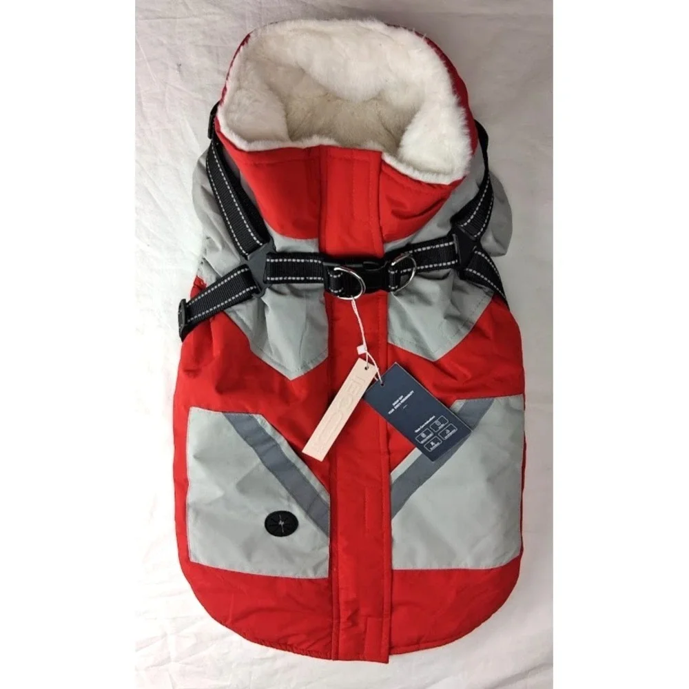 IECOii Dog Sz Large Winter Coat wHarness Built in Waterproof Red Reflective NWT